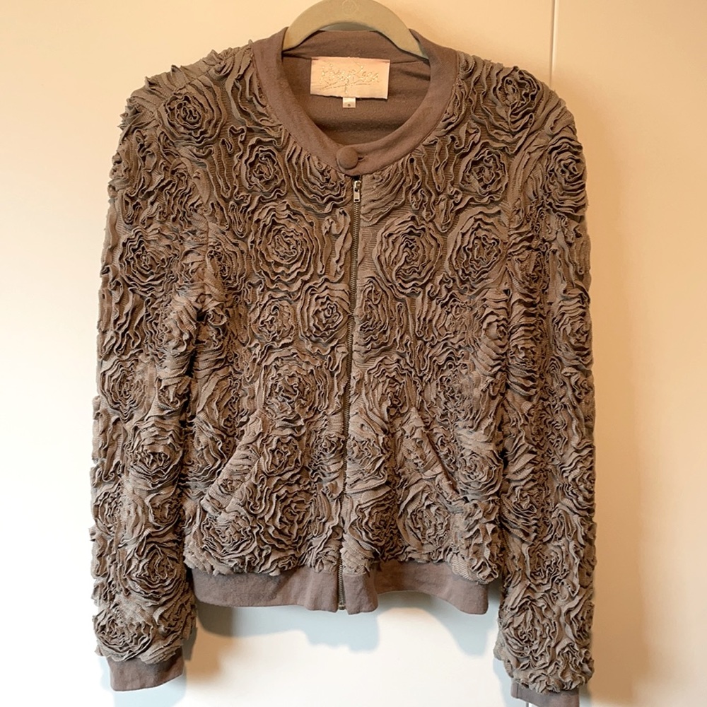 Rory Beca Rosette Bomber, size small. Grey.